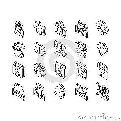 Insomnia Person Chronic Problem isometric icons set vector Vector Illustration