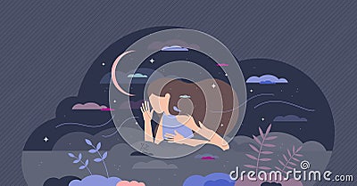 Insomnia problem with sleepless night from frustration tiny person concept Vector Illustration