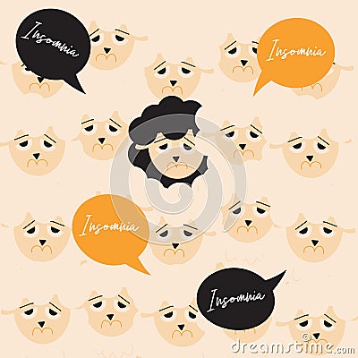 Insomnia sheep background for cute fabric pattern Vector Illustration