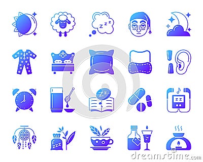 Insomnia simple gradient icons vector set Vector Illustration