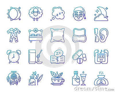 Insomnia simple color line icons vector set Vector Illustration