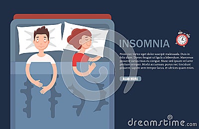 Insomnia vector flat web banner design template Vector Illustration