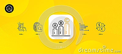 Inspect, Currency exchange and Graph chart minimal line icons. For web application, printing. Vector Vector Illustration