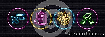 Inspect, Quick tips and Creativity minimal line icons. For web application, printing. Neon laser 3d lights. Vector Stock Photo