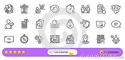 Inspect, Timer and Equality line icons for web app. Pictogram icon. Line icons. Vector Vector Illustration