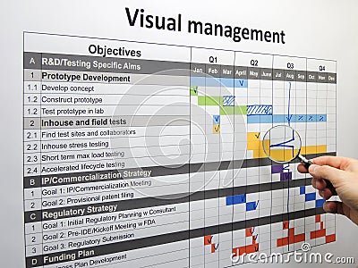 Inspecting backspike on project plan using visual management Stock Photo
