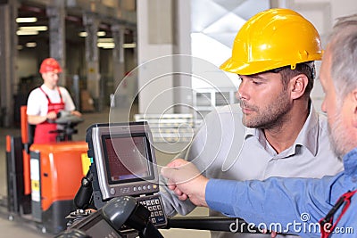 Inspector, engineer working with panel Stock Photo