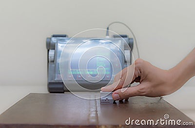 Inspector use ultrasonic testing machine for inspection defect i Stock Photo