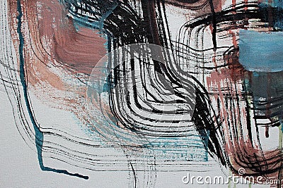 Inspiration from black ink and watercolor blue and brown. Abstract art background. Fragment of artwork. Stock Photo