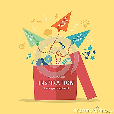 Inspiration concept Illustration with paper plane flying out of the box Vector Illustration