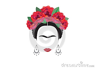 Inspiration Frida Kahlo, portrait of modern Mexican woman with earrings, illustration with background transparent Vector Illustration