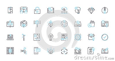 Inspiration and imagination linear icons set. Creativity, Vision, Muse, Dream, Spark, Hope, Courage line vector and Vector Illustration