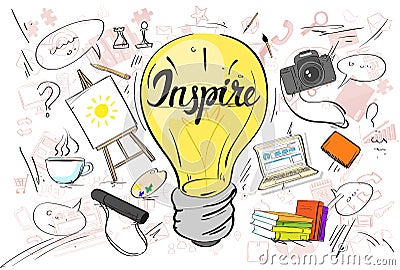 Inspiration Light Bulb Idea Creative Concept Doodle Sketch Hand Draw Background Vector Illustration