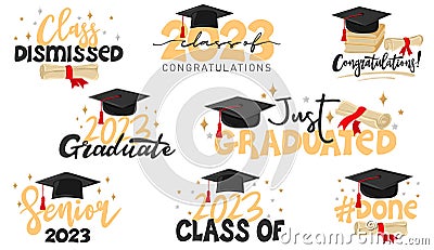 Inspiration and motivation graduation party quotes with graduation cap and scroll of diploma Vector Illustration