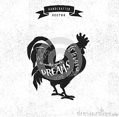 Inspiration quote hipster design label - rooster Vector Illustration