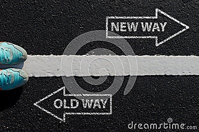 Inspiration quote : New way Old way on aerial view of runnin Stock Photo