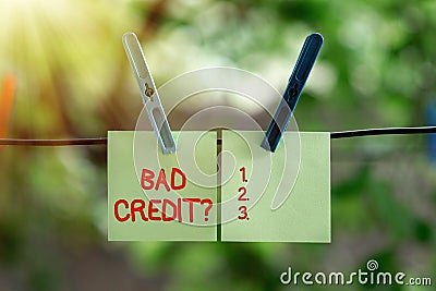 Inspiration showing sign Bad Credit Question. Internet Concept a bad credit score due to nonpayment of loans Thinking Stock Photo