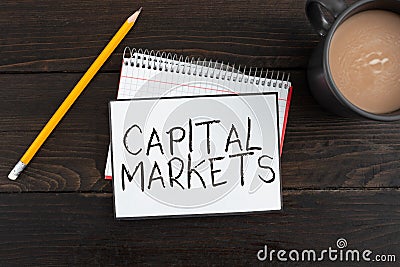 Inspiration showing sign Capital MarketsAllow businesses to raise funds by providing market security. Internet Concept Stock Photo