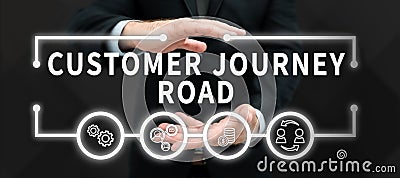 Hand writing sign Customer Journey Road. Word for Customer experiences when interacting your brand Stock Photo