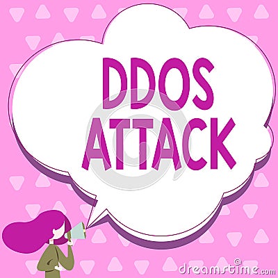 Inspiration showing sign Ddos Attack. Word for perpetrator seeks to make network resource unavailable Woman Talking Stock Photo
