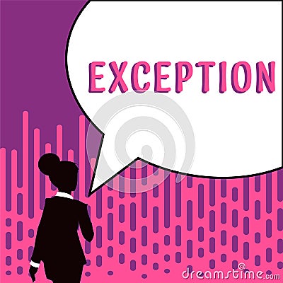 Conceptual display Exception. Business overview person or thing that is excluded from general statement or rule Stock Photo
