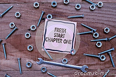Inspiration showing sign Fresh Start Chapter One. Concept meaning changes in your circumstances new career and chances Stock Photo