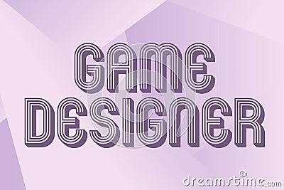 Text sign showing Game Designer. Business showcase Campaigner Pixel Scripting Programmers Consoles 3D Graphics Line Stock Photo