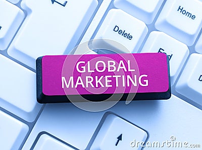 Inspiration showing sign Global Marketing. Word Written on motivating showing to act towards achieving a common goal Stock Photo