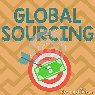 Handwriting text Global Sourcing. Business showcase practice of sourcing from the global market for goods Currency Stock Photo