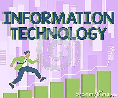 Inspiration showing sign Information Technology. Word Written on use Systems to Store Retrieve Transmit Send Data Stock Photo