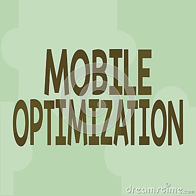 Text sign showing Mobile Optimization. Business overview Site Content Reformatted for Handheld or Tablet Devices Line Stock Photo