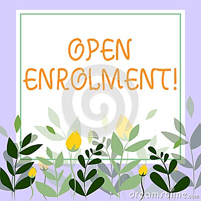 Hand writing sign Open Enrolment. Word Written on student public school other than one assigned basis residence Stock Photo