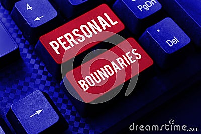 Handwriting text Personal Boundaries. Word Written on something that indicates limit or extent in interaction with Stock Photo