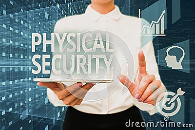 Inspiration showing sign Physical Security. Business showcase designed to deny unauthorized access to facilities Lady In Stock Photo