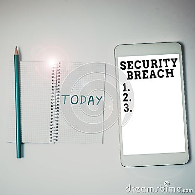 Inspiration showing sign Security Breach. Word Written on unauthorized access of data gained by a malicious intruder Stock Photo
