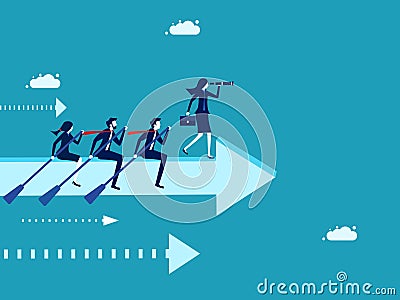 Inspiration to drive the company to success. team work of businessmen rowing on arrow signs Vector Illustration