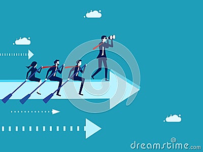 Inspiration to drive the company to success. team work of businessmen rowing on arrow signs Vector Illustration