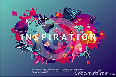 Inspiration trendy poster. Presentation cover template with abstract shapes and crystal. Modern organic surface with Vector Illustration