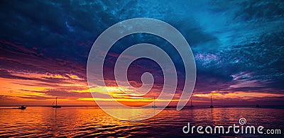 Inspirational calm sea with sunset sky. Meditation ocean and sky background. Colorful horizon over the water Early Stock Photo