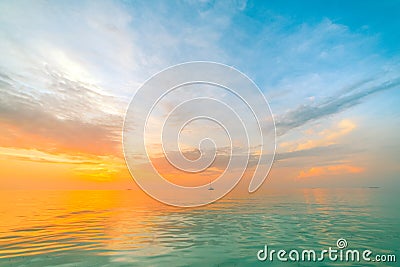 Inspirational calm sea with sunset sky. Meditation ocean and sky background. Colorful horizon over the water Stock Photo