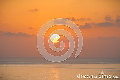 Inspirational calm sea with sunset sky. Meditation ocean and sky background. Colorful horizon over the water. Stock Photo