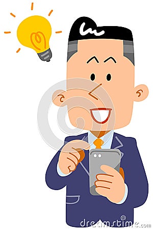 Inspirational expression of a young businessman operating a smartphone Vector Illustration