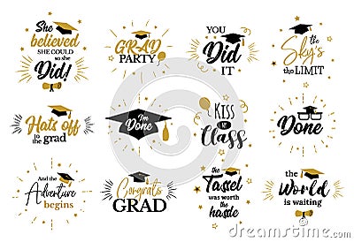 Inspirational grad party quotes to congrat graduates Vector Illustration