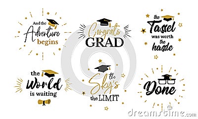 Inspirational grad party quotes to congrat graduates Vector Illustration