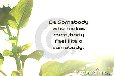 Inspirational motivational quote- be somebody who makes everybody feel like a somebody. With Natural leaves frame from nature in Stock Photo