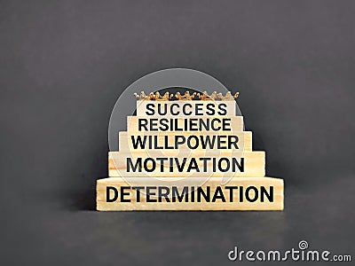 Inspirational and motivational words of determination motivation willpower resilience success. Stock photo. Stock Photo