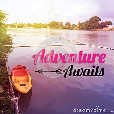 Inspirational quote `Adventure awaits` Stock Photo