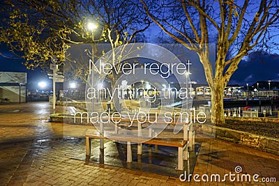 Inspirational quotes - Never regret anything that made you smile Stock Photo
