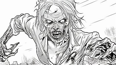 Inspirational Walking Dead Female Zombie Line Art Coloring Page Cartoon Illustration