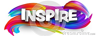 Inspire paper word sign with colorful spectrum paint brush strokes over white Vector Illustration